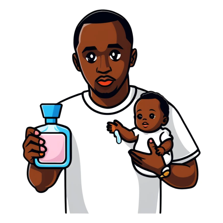 P Diddy holding baby oil sticker