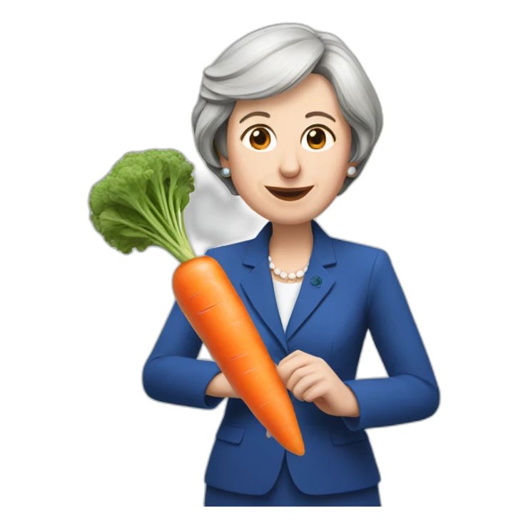 Theresa May holding a carrot sticker