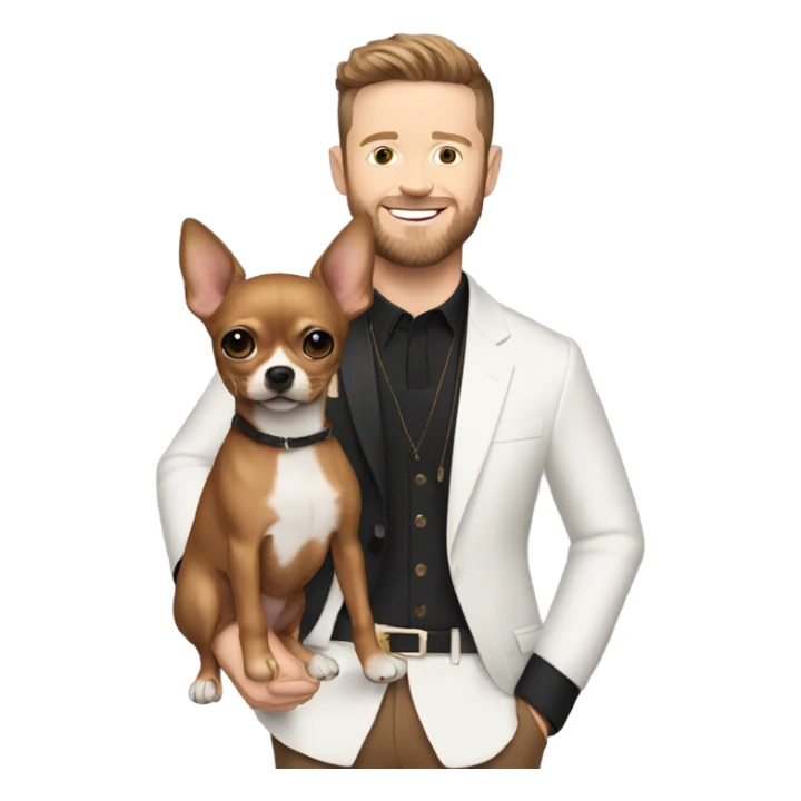 Me holding a brown chihuahua standing next to Justin Timberlake  sticker