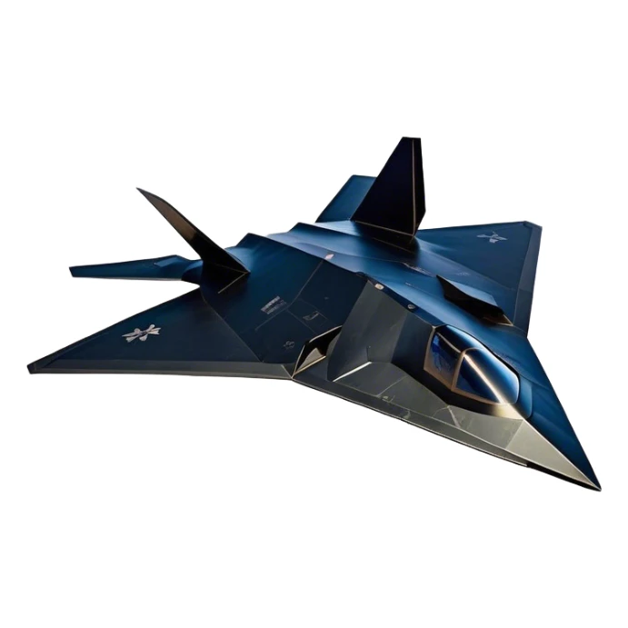 F-117 Nighthawk - Lockheed Martin (Stealth Grey) A futuristic stealth attack aircraft with a distinct faceted, angular design in a stealthy matte grey. Its sharp, jagged edges and unconventional, almost alien-like shape make it look like a shadow cutting through the night sky. The surface should appear non-reflective with subtle panel lines. sticker