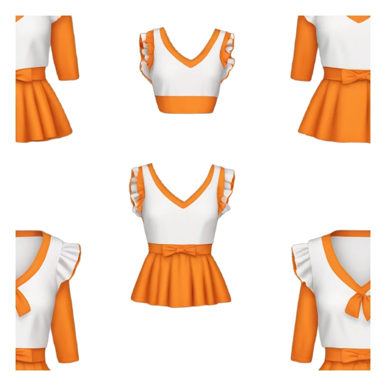 Realistic orange cut out crop top blouse. Ruffles. Isolated. Fancy sash sticker