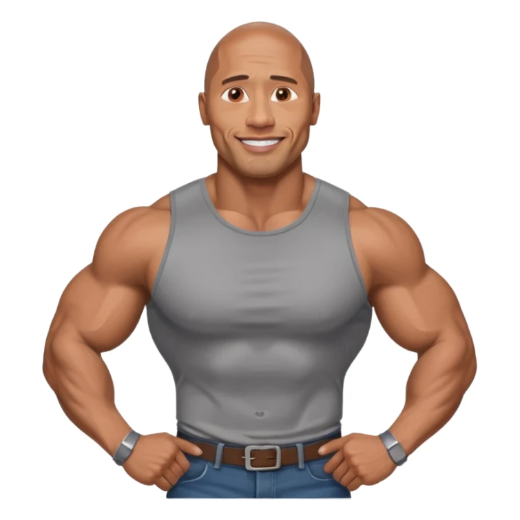 Illustrate Dwayne Johnson in a fitted shirt, muscular build & confident smile sticker