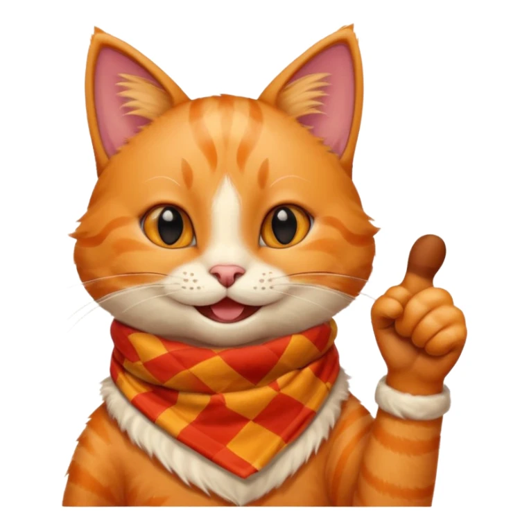 Cat smiling and giving thumbs up, wearing red Checkered Triangle scarf sticker