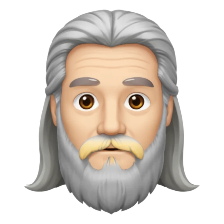 A man with grey long hair, black eyes and long grey beard sticker