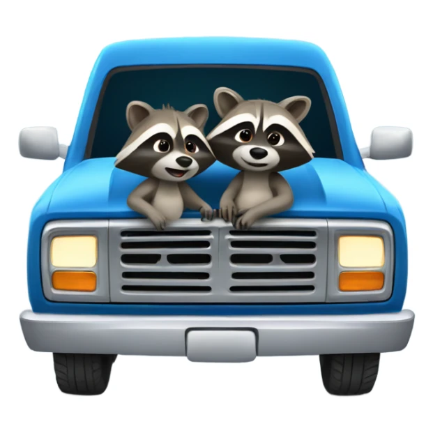 Raccoon driving blue pickup truck with girlfriend raccoon  sticker