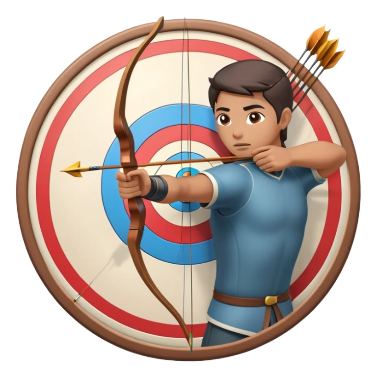 An archer drawing a bow and aiming an arrow at a target, with perfect focus and precision. The target is visible in the background, featuring concentric rings. The scene captures the concentration and skill involved in archery, emphasizing the elegance and accuracy of the sport. sticker