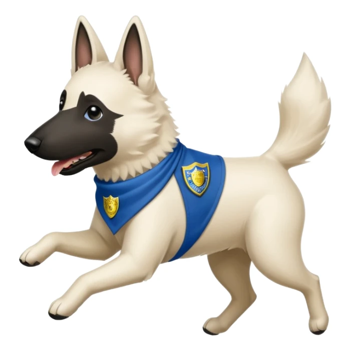 White belgian Shepard Runs away from police car and says "ACAB" sticker