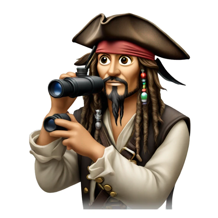 photorealistic jack sparrow holds binoculars sticker
