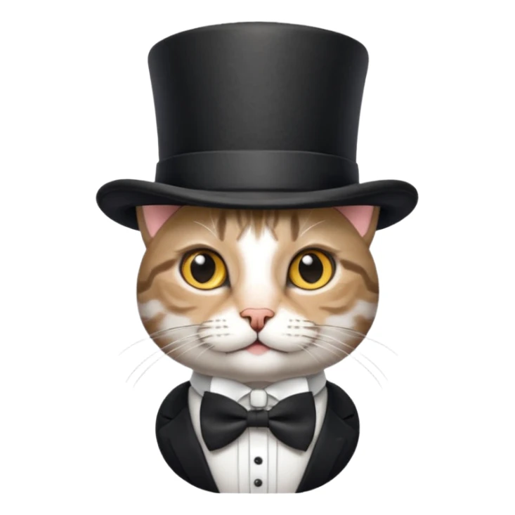 Grey tabby cat in top hat and bow tie sticker
