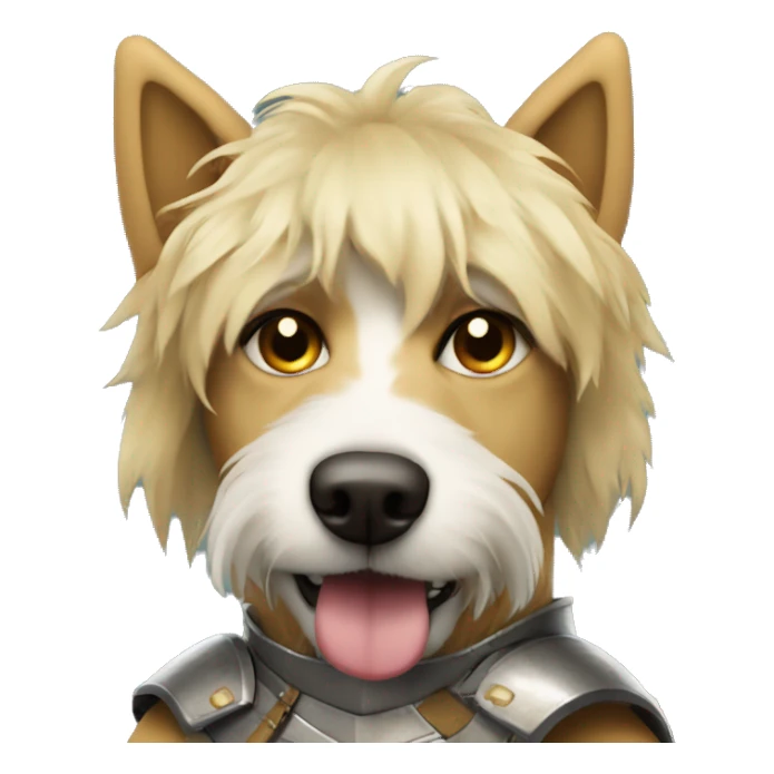 shaggy blonde dog in protective armor sticker