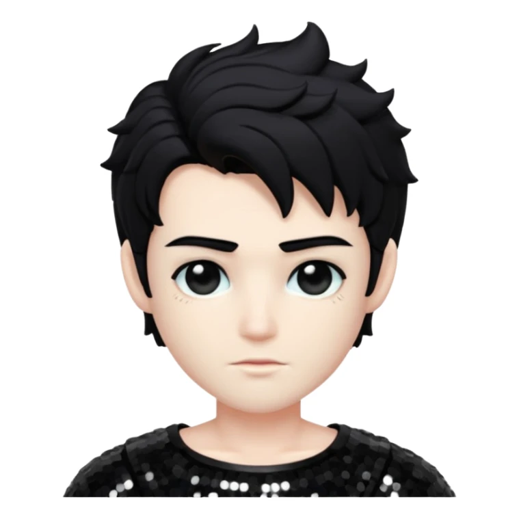 Cronus with black hair, black sequin outfit sticker