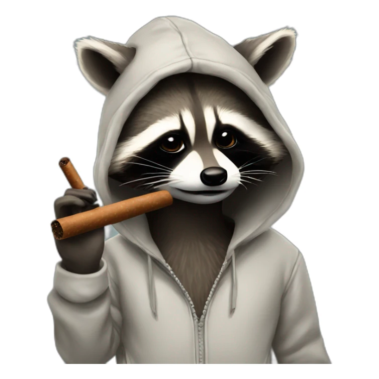 raccoon in a hoodie smoking hand a cigar sticker
