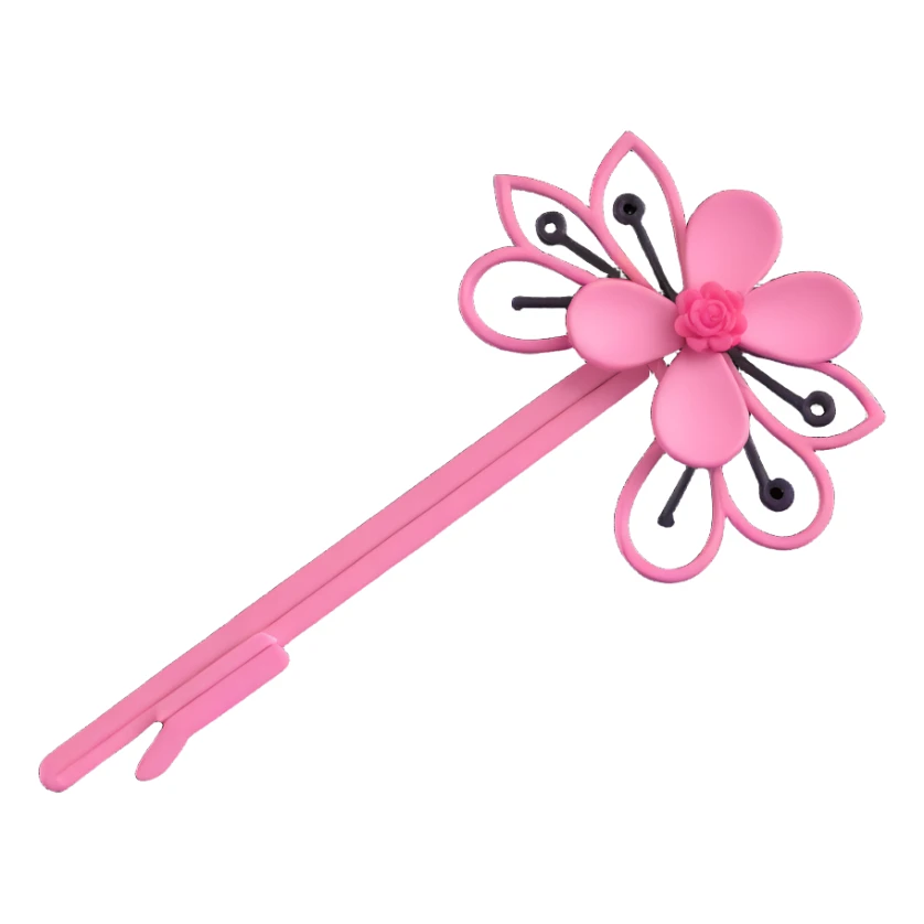 minimal 3D gothic hairpin with pink detail, simple and elegant sticker