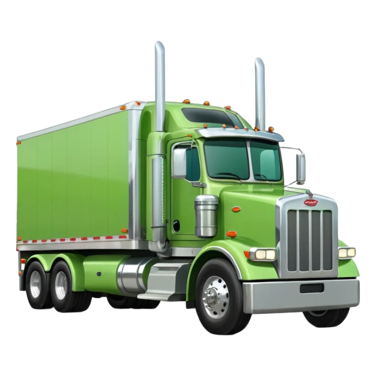 light green Peterbilt truck hauling a trailer, with chrome details sticker