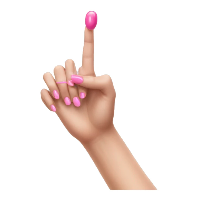 White girl hand with pink nails holding a pink gum sticker