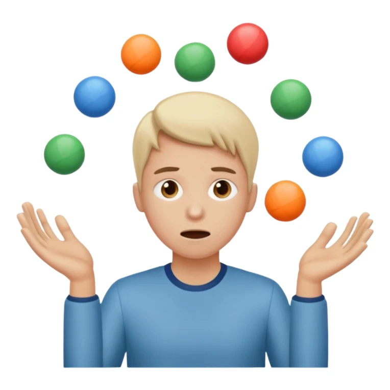 an emoji that depicts a product manager juggling work while mildly panicked and gender neutral sticker