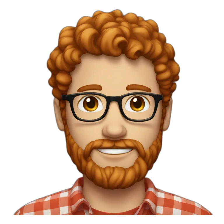 man around 25 with blue eyes with redhead short mid-curly hair. with beard and glasses. scarlet checked shirt sticker