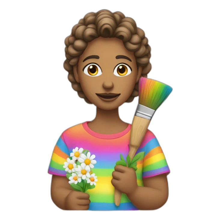 causaian with rainbow clothes and flowers on face and paintbrush sticker