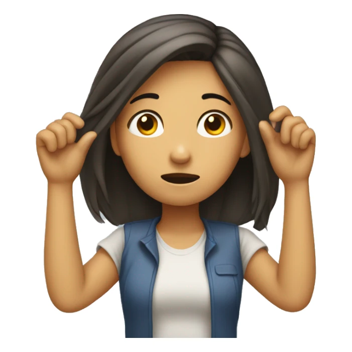 girl holding the top of head with her hands in confusion  sticker