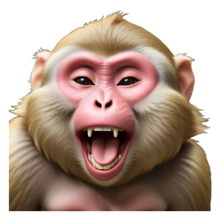 Cinematic Cute Yawning Macaque Portrait Emoji, Head tilted slightly with a dramatic, wide-open yawn, showcasing a gently textured face with half-closed, sleepy eyes and an open, relaxed mouth, Simplified yet irresistibly adorable features, highly detailed, glowing with a soft, cozy glow, high shine, relaxed yet expressive, stylized with a dash of whimsical charm, soft glowing outline, capturing the essence of a drowsy yet affectionate primate that appears ready to stretch out for a nap! sticker
