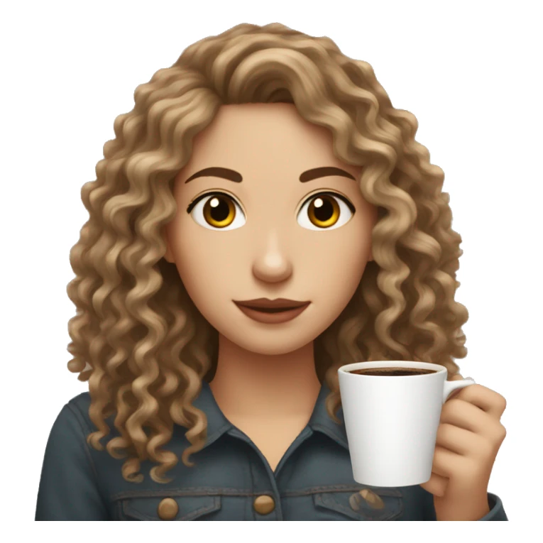 brown curly hair white girl holding a cup of coffee sticker