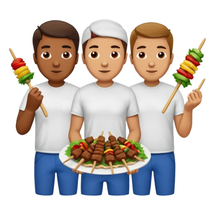 men in t-shirt eating beef kebab sticker