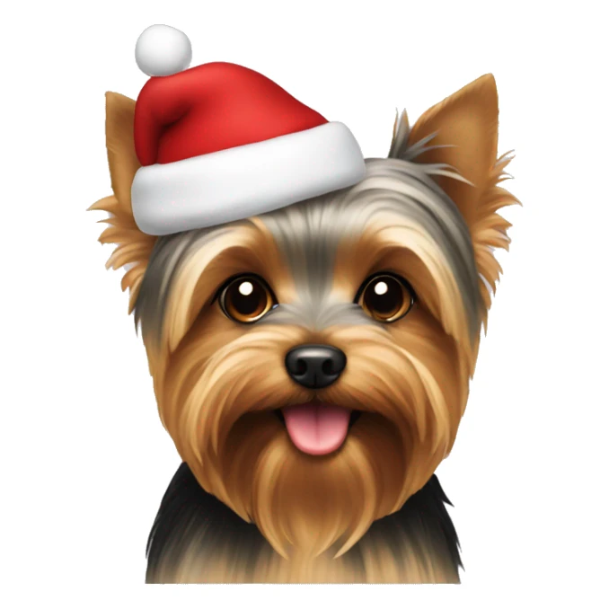 Yorkie with a Christmas hat sticker