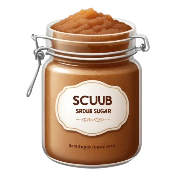 Dark brown sugar body scrub in a white jar with the inscription scrub sticker