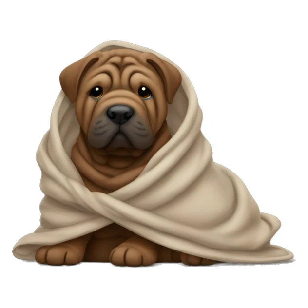 dark brown shar pei wrapped in a blanket sticker