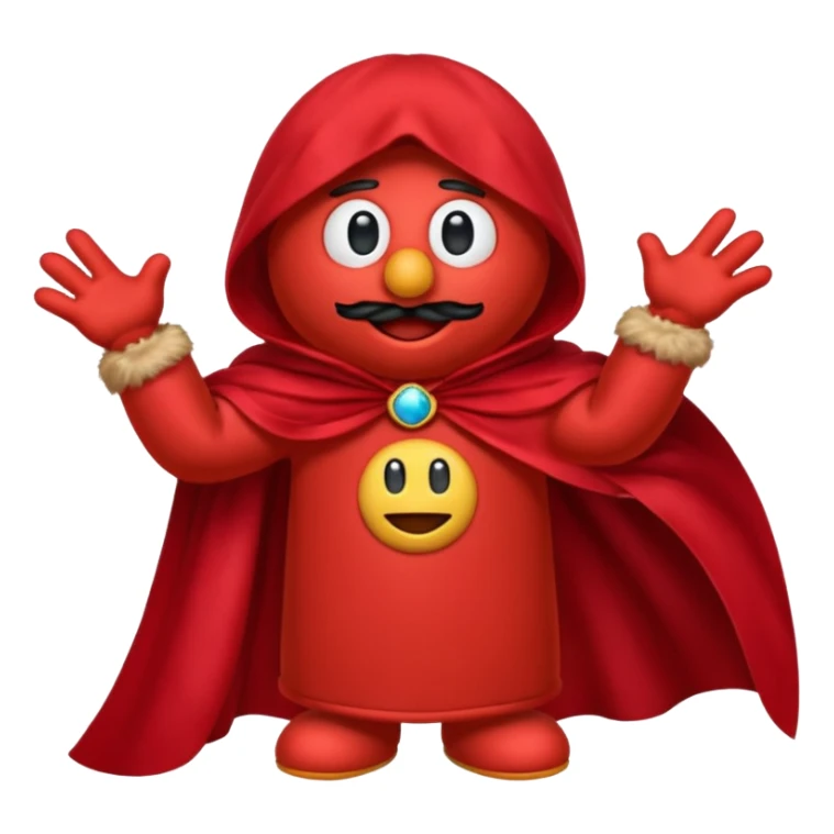 Generate  emoji of elmo wearing a cape with the cape flapping in the wind sticker