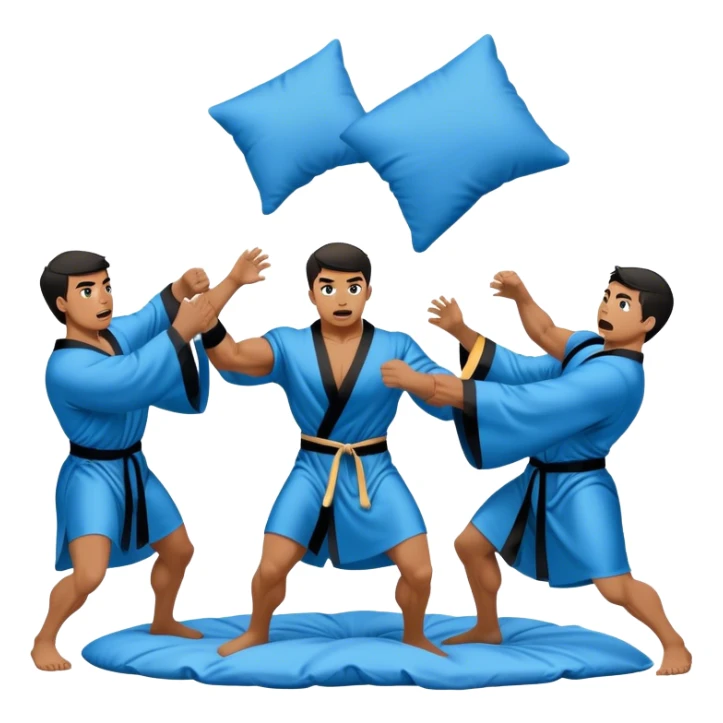 muscular men silk blue black robe pillow fight  sticker