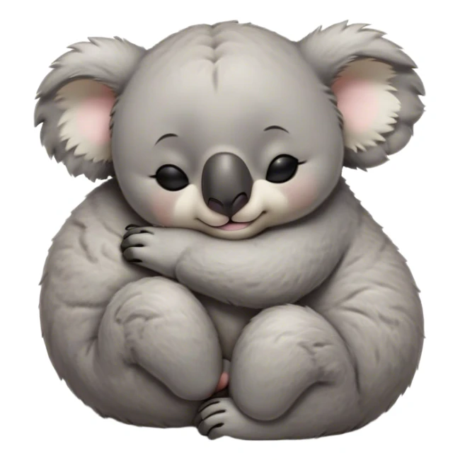Meme-Worthy Cute Sleeping Koala Portrait Emoji, Head resting peacefully with a contented smile, showcasing a cuddly build and a luxuriously soft grey fur, eyes shut in a serene, restful snooze, Simplified yet hilariously adorable features, highly detailed, glowing with a soft, drowsy light, high shine, relaxed and utterly lovable, stylized with an air of playful laziness, bright and heartwarming, soft glowing outline, capturing the essence of a comically sleepy koala, so meme‐worthy it feels like it could instantly become the next viral sensation of adorable slumber! sticker