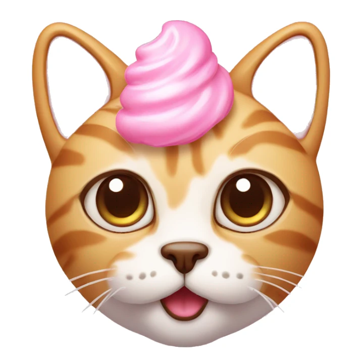 cat with cute small ears and big cute eyes with pink ice-cream on head sticker