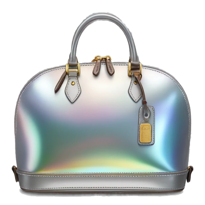 Realistic silver iridescent dome shaped Dooney and Bourke satchel purse isolated.  sticker
