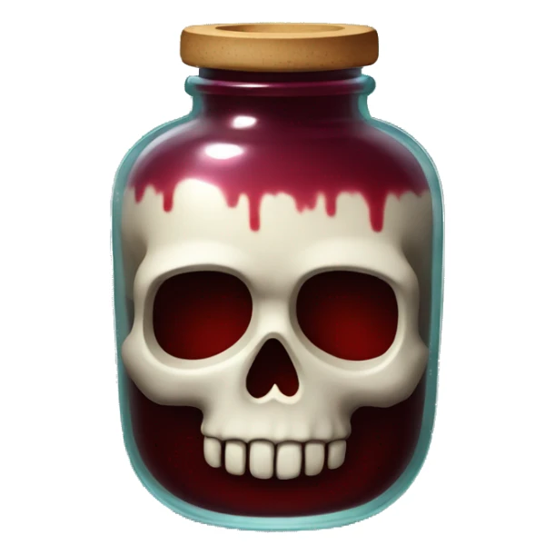 Glass potion jar in the shape of a skull with dark red liquid inside sticker