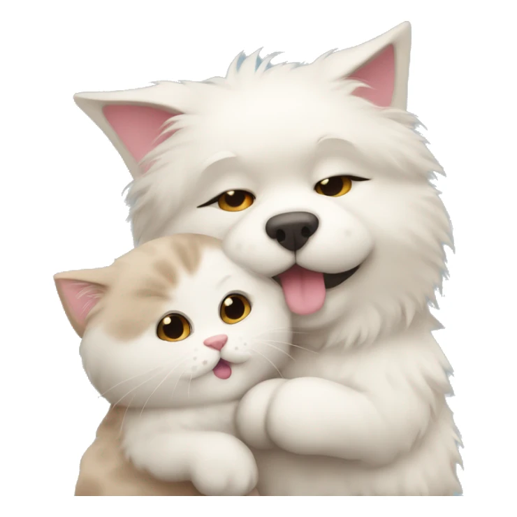 Cute fluffy cat cuddling with a cute fluffy chubby dog sticker