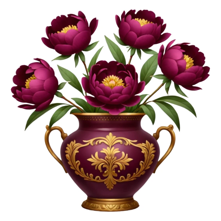5 burgundy peonies in a vintage vase sticker
