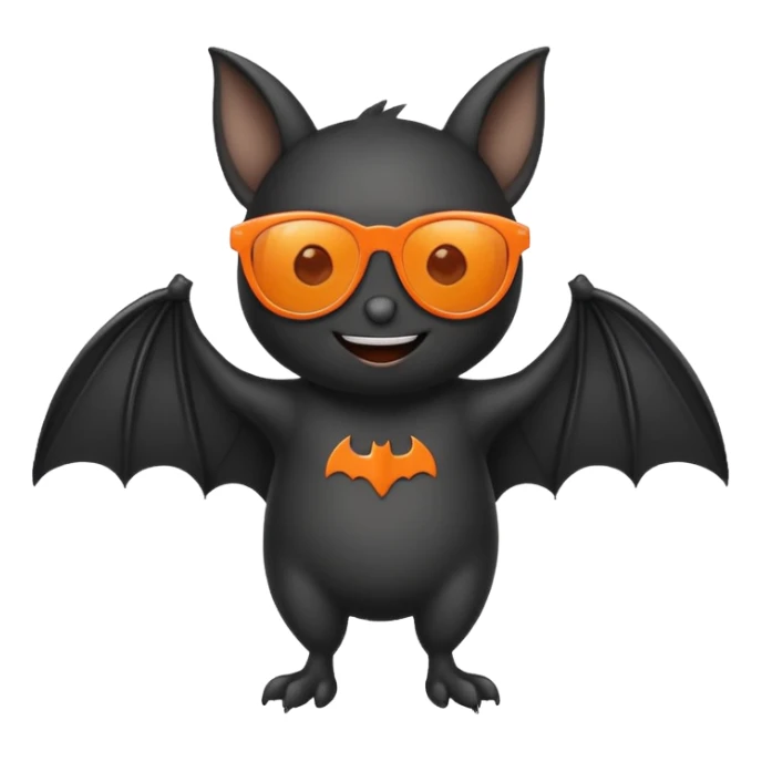 cute black bat with orange sunglasses, full body sticker