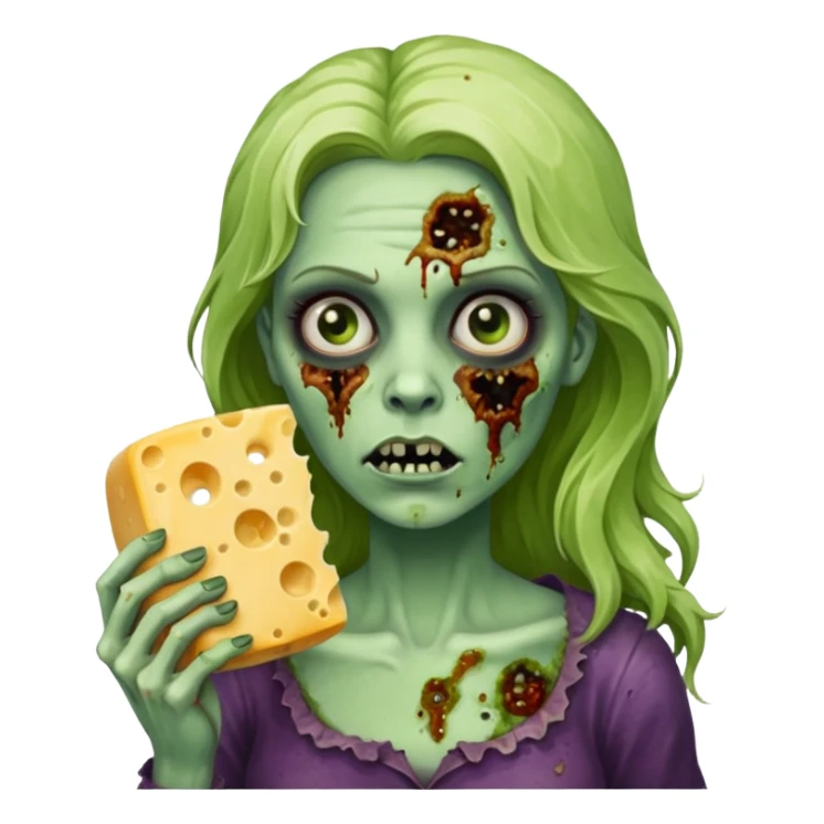 woman zombie holding moldy cheese piece sticker