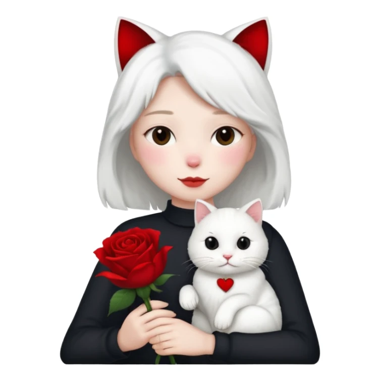Flower 🌹in hand whiteout face in hand cat sticker