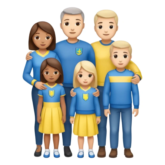 Ukrainian family with ukrainian flag on their clothes sticker