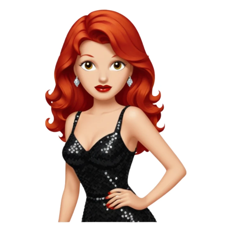 Rita Hayworth with long red hair, black sequin outfit sticker