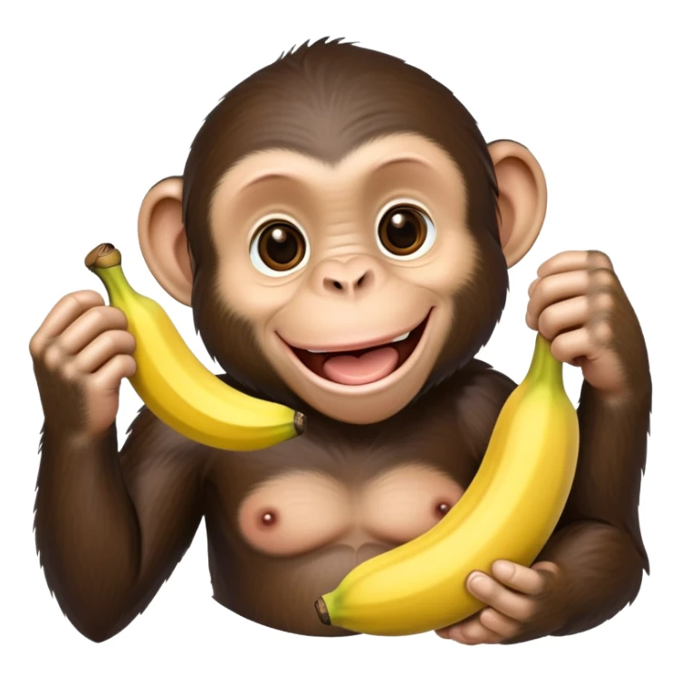 cartoon chimpanzee happily holding a banana sticker