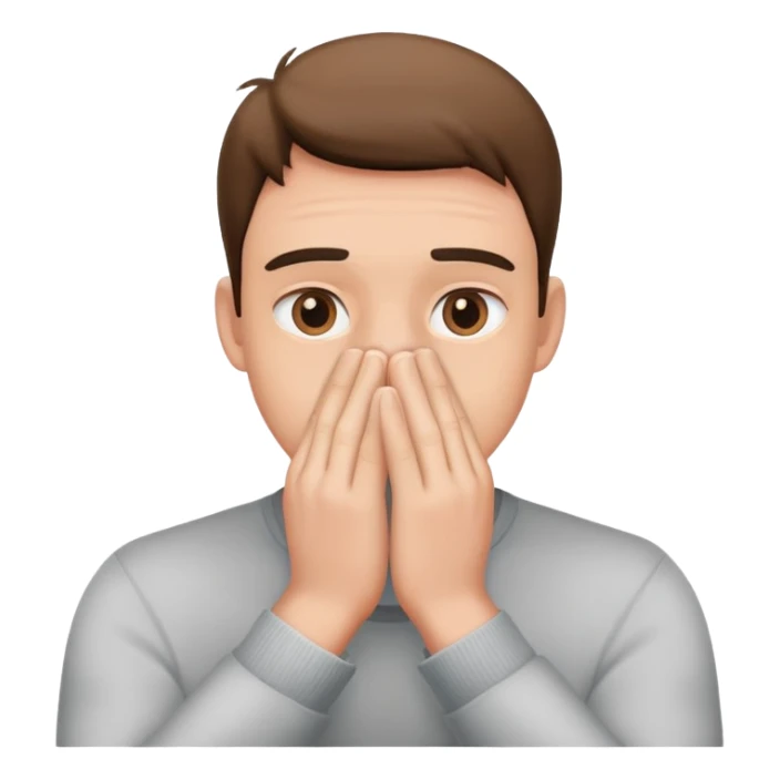 male low confidence + hiding face in hands sticker