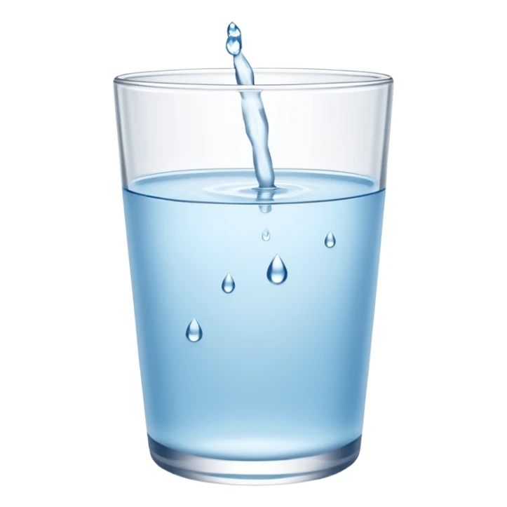 “A clear glass filled with clean drinking water, small water droplets on the outside, placed on a white table, minimal and fresh look” sticker