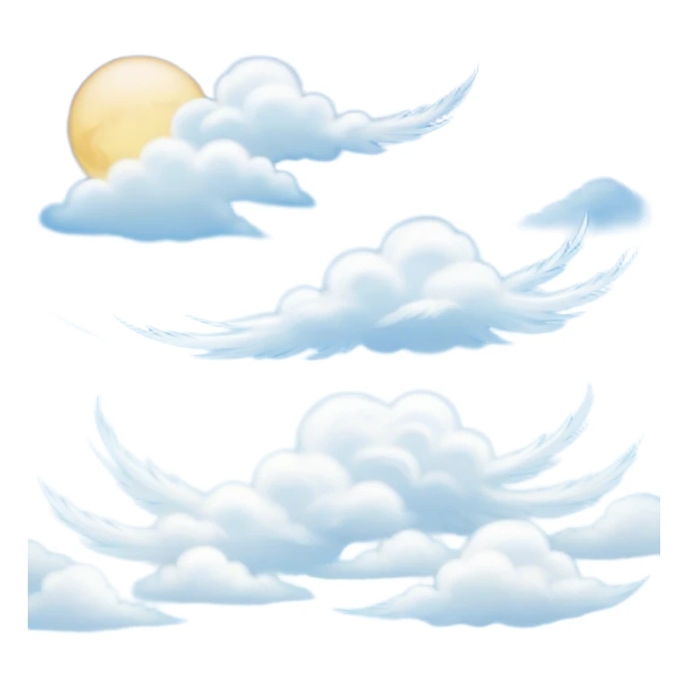 Cinematic Realistic Cirrus Emoji, High and wispy, with thin, delicate clouds stretching across the sky like brush strokes of white. The light, feathery clouds suggest clear weather and distant horizons, evoking a sense of tranquility. Soft glowing outline, capturing the essence of serene skies and airy beauty in a graceful cirrus cloud! sticker
