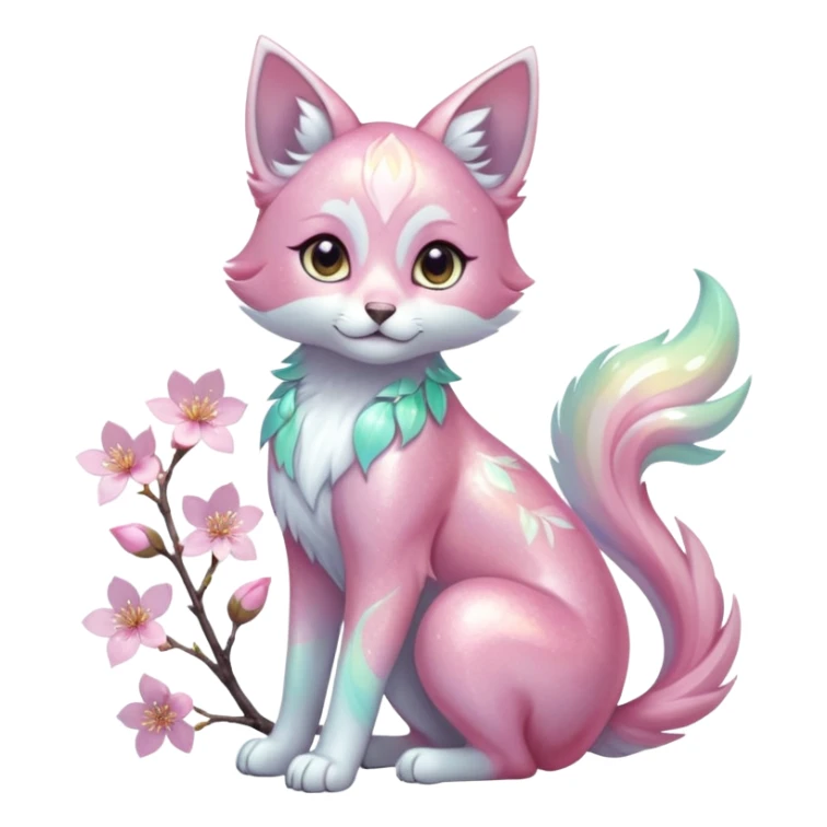 Multicolored sparkly shiny ethereal pastel iridescent light pale cute adorable pretty feminine elegant realistic floral exotic marble-Sakura-Falvie-Fionbri-fursona, full body sticker