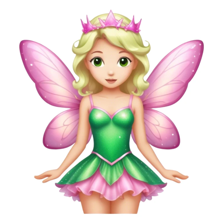 pink fairy in green dress sparkle sticker