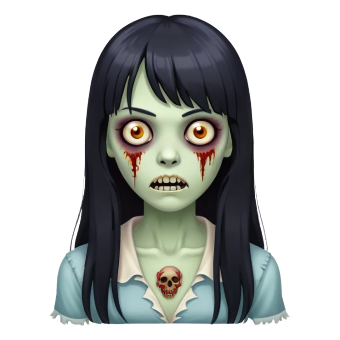 mulher zumbi com cabelo preto longo e franja sticker