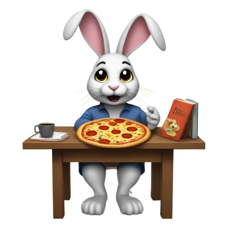 A rabbit eating a pizza reading a book and listening to techno music sticker